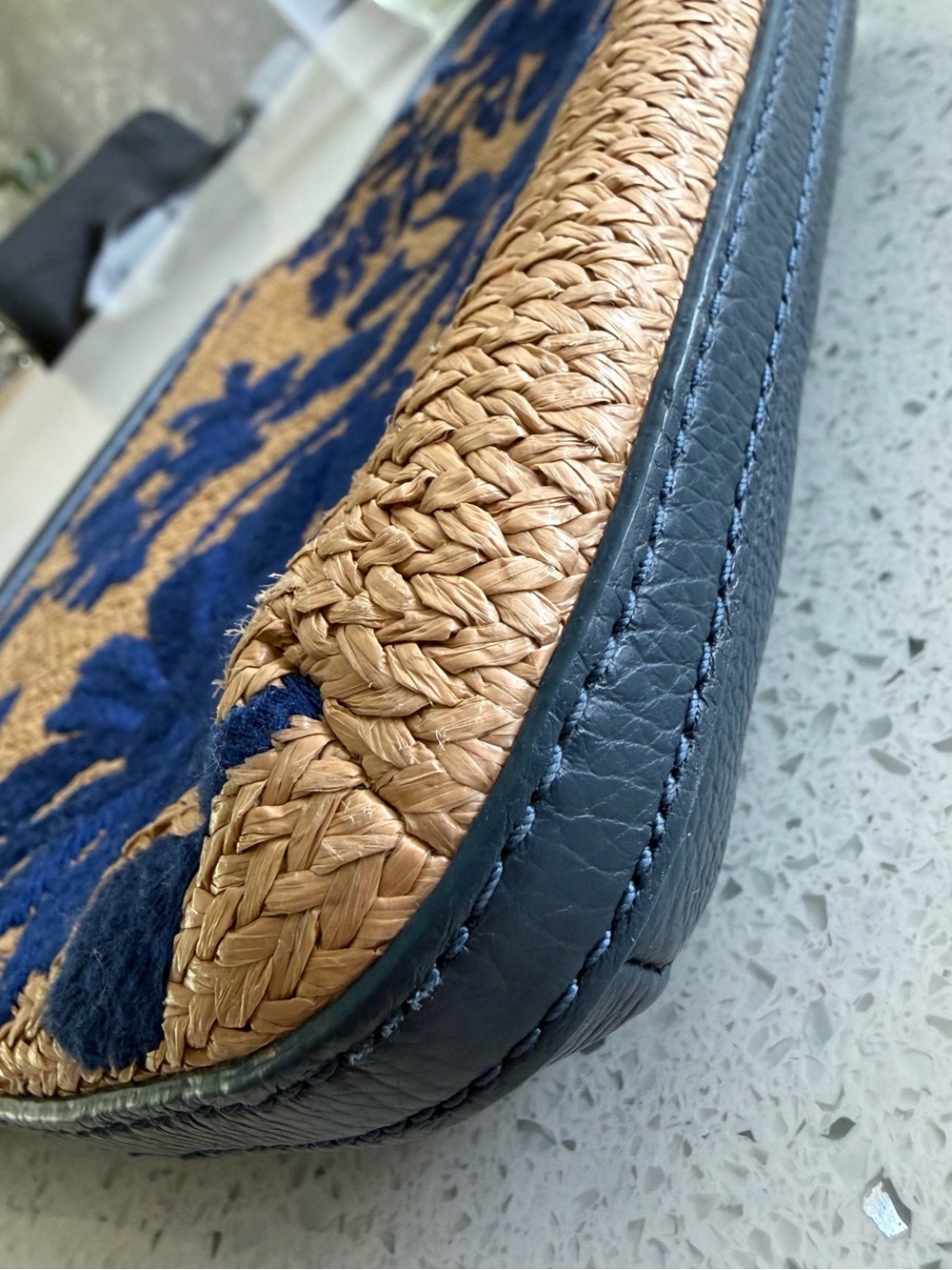 Brighton Blossom Hill Carter Straw Messenger Bag Purse-royal blue embroidered - Picture 3 of 16